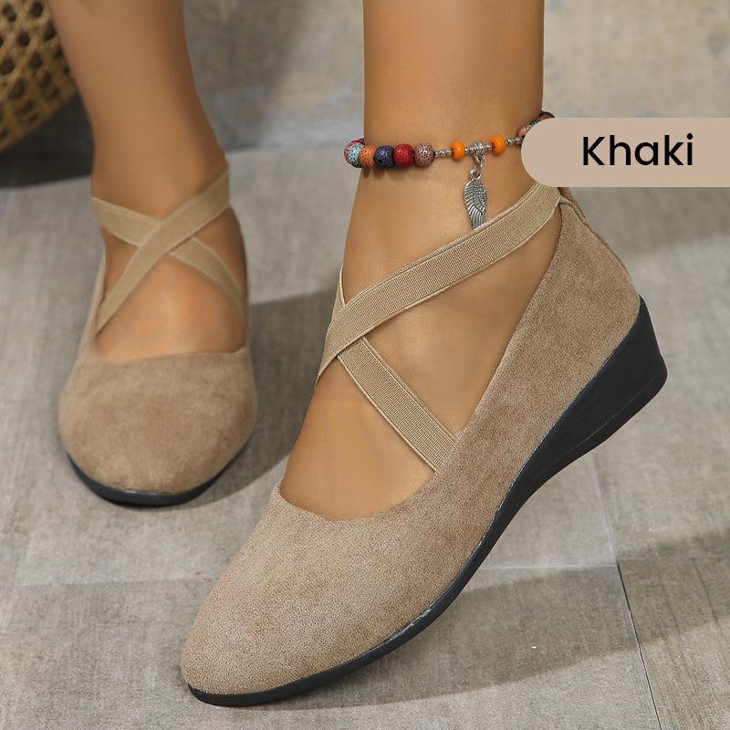 šš„Last day promotion 50% discountš„Elegant Solid Color Elastic Strap Low Wedge Shoes