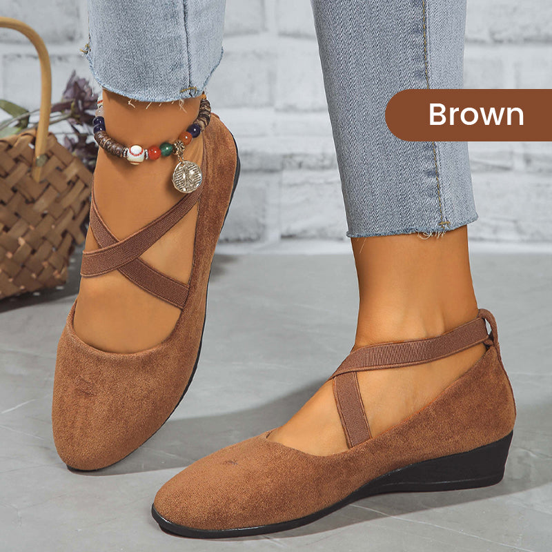 💃🔥Last day promotion 50% discount🔥Elegant Solid Color Elastic Strap Low Wedge Shoes