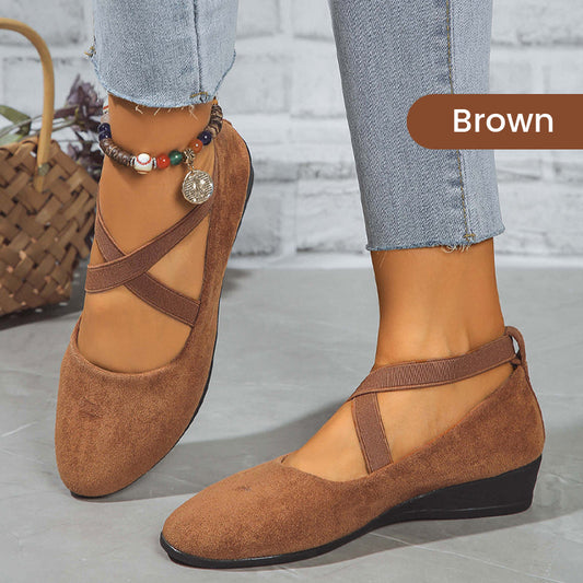 💃🔥Last day promotion 50% discount🔥Elegant Solid Color Elastic Strap Low Wedge Shoes