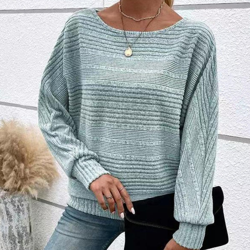 🌹Autumn Sale-49% Off🌹Solid Round-Neck Striped Top with Long Sleeves