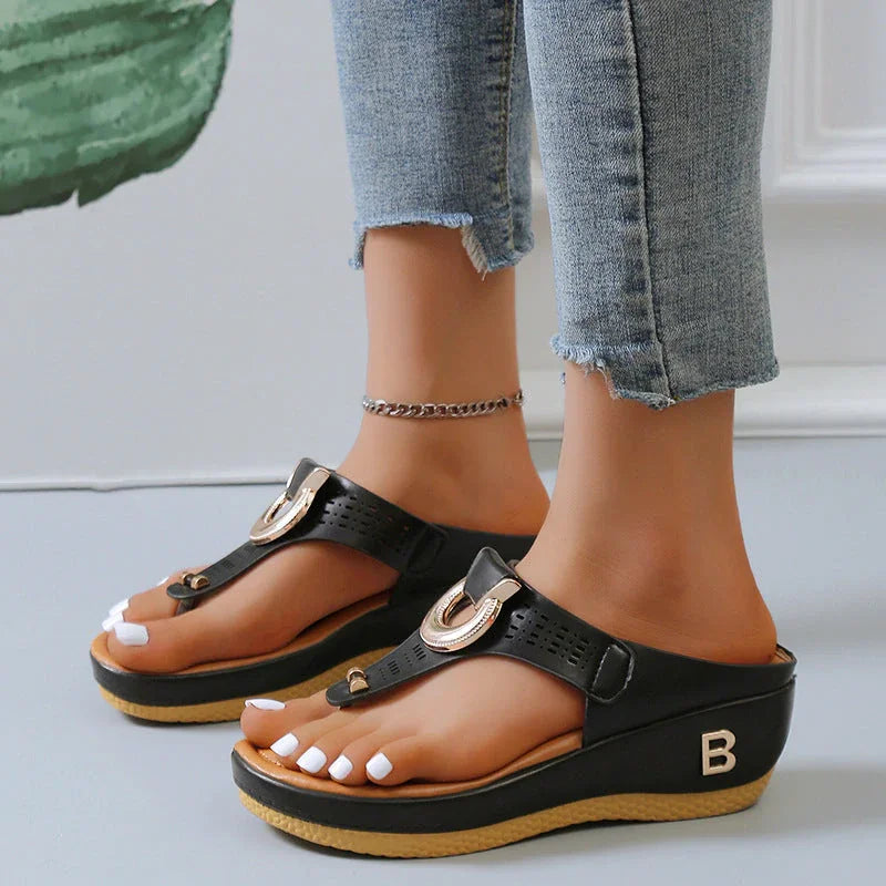 🔥HOT SALE🔥Women's Leather Wedge Slide Sandals（Buy Two Free Shipping）