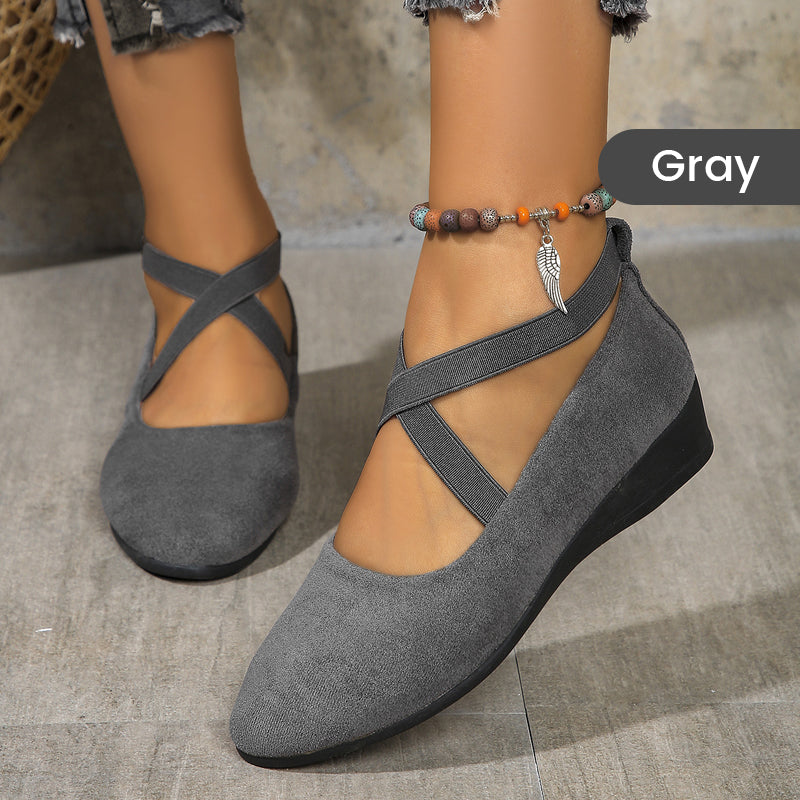 💃🔥Last day promotion 50% discount🔥Elegant Solid Color Elastic Strap Low Wedge Shoes