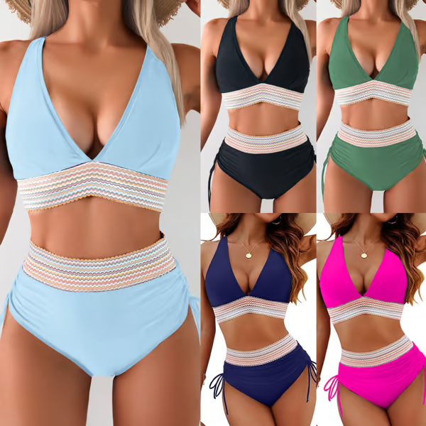 💃Vacation Sale 49% OFF💃Tummy Control Color Block Bikini Set