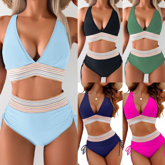 💃Vacation Sale 49% OFF💃Tummy Control Color Block Bikini Set