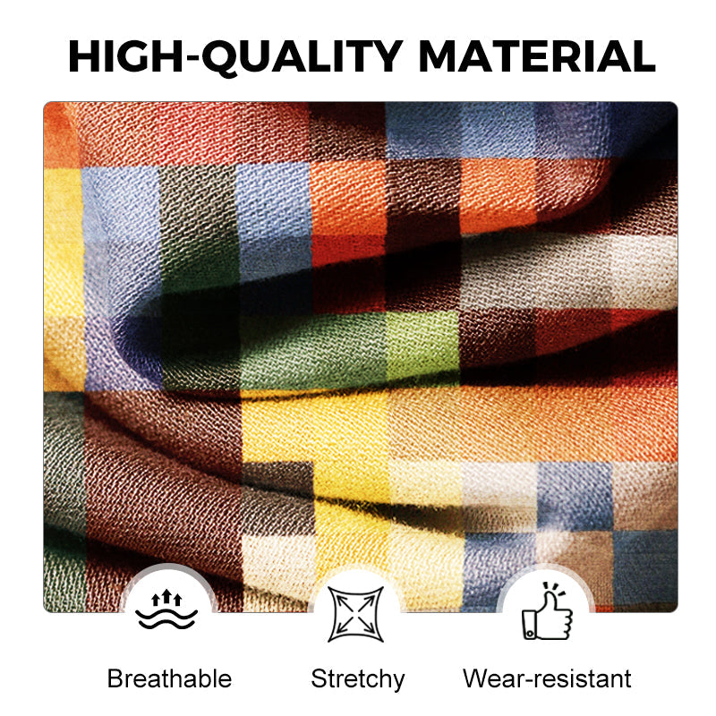 Unisex Simple Rainbow Color Plaid Vintage Printed Lapel Long Sleeve Pocket Shirt