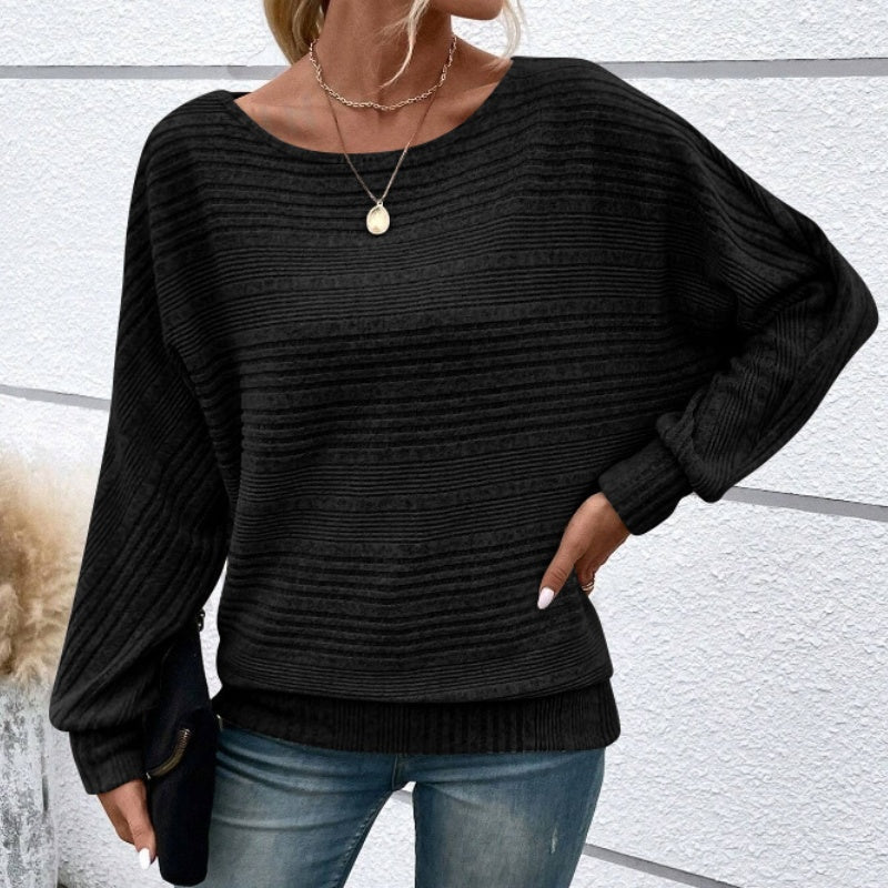 🌹Autumn Sale-49% Off🌹Solid Round-Neck Striped Top with Long Sleeves