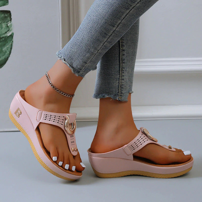 🔥HOT SALE🔥Women's Leather Wedge Slide Sandals（Buy Two Free Shipping）