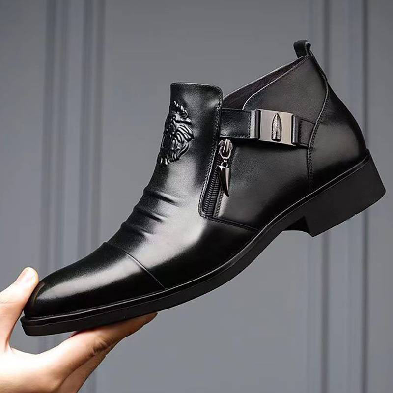 👞Men's Leather Ankle Boots with Double Side Zipper and Pointed Toe