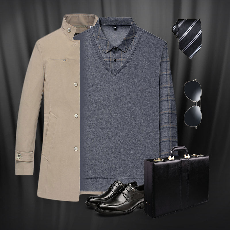 💖Limited Sale 50% OFF💖Men's Faux Two-Piece Long Sleeve Top