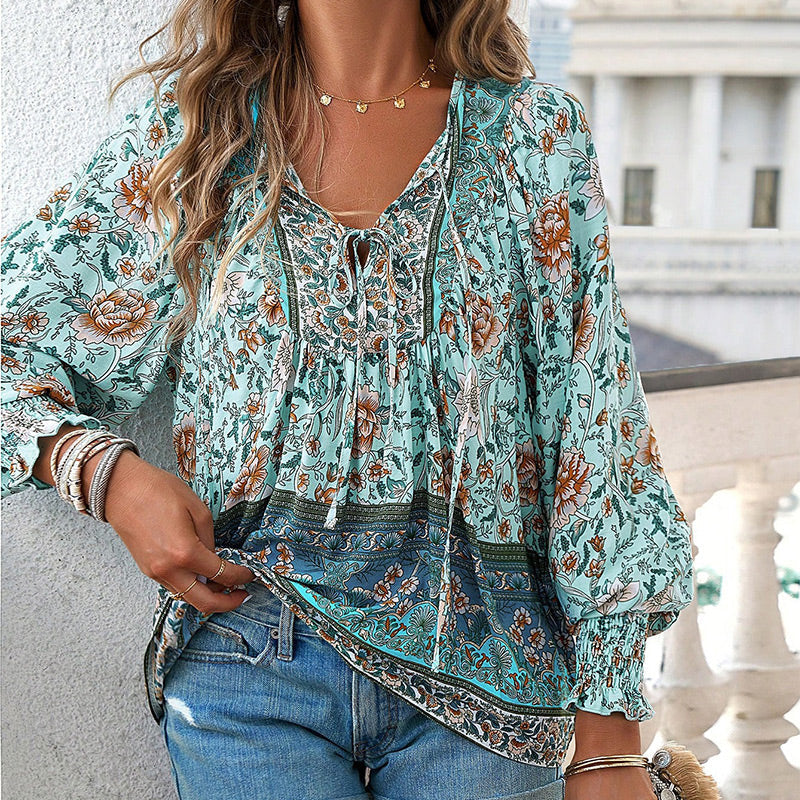 💖LAST DAY SALE 50% OFF💖Women's Fashion Printed v-Neck Long Sleeve Shirt