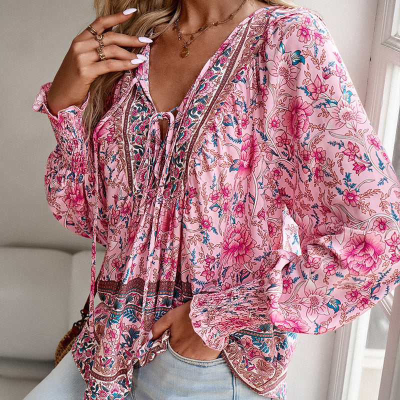 💖LAST DAY SALE 50% OFF💖Women's Fashion Printed v-Neck Long Sleeve Shirt