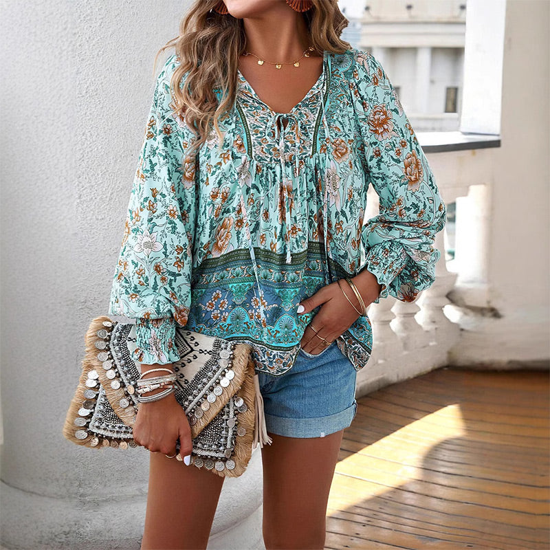 💖LAST DAY SALE 50% OFF💖Women's Fashion Printed v-Neck Long Sleeve Shirt
