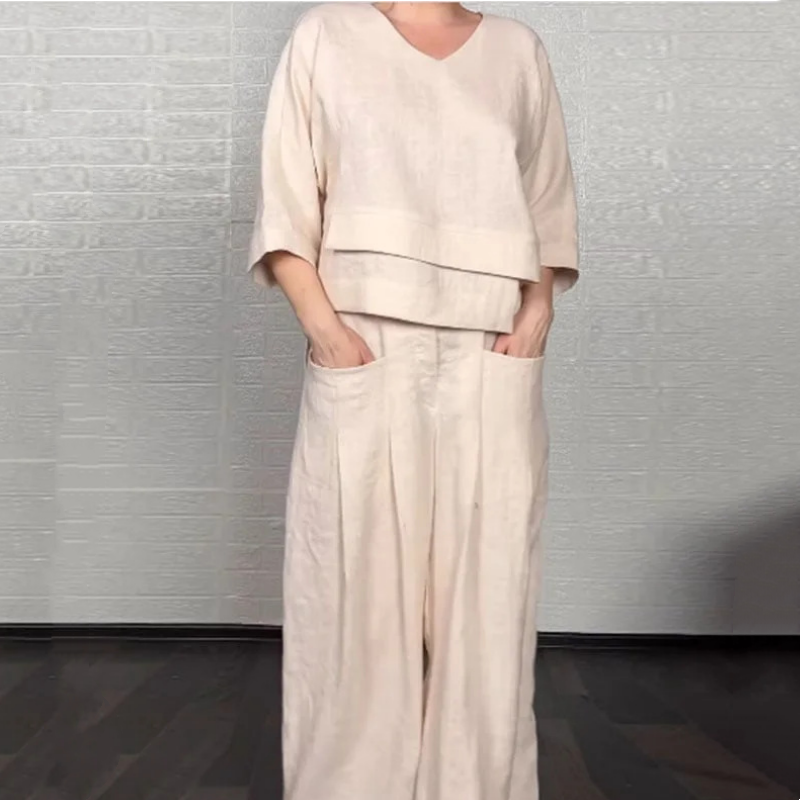 lrregular Hem Cotton Linen Short Sleeve Casual 2-Piece Set