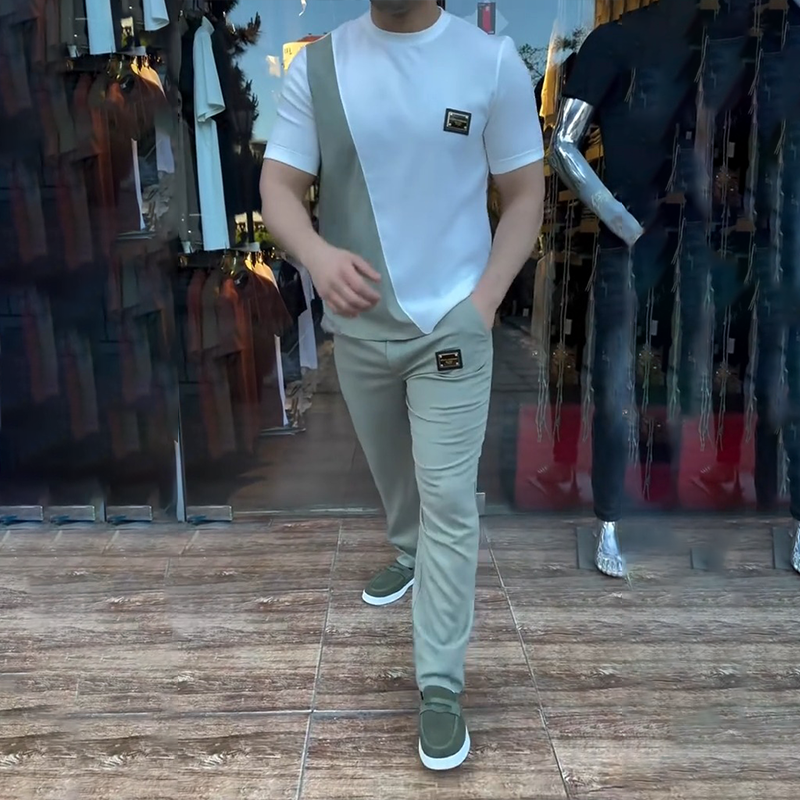 🔥 Trending This Summer! 💁‍♀️ Men's Casual Crew Neck Top and Pants Set