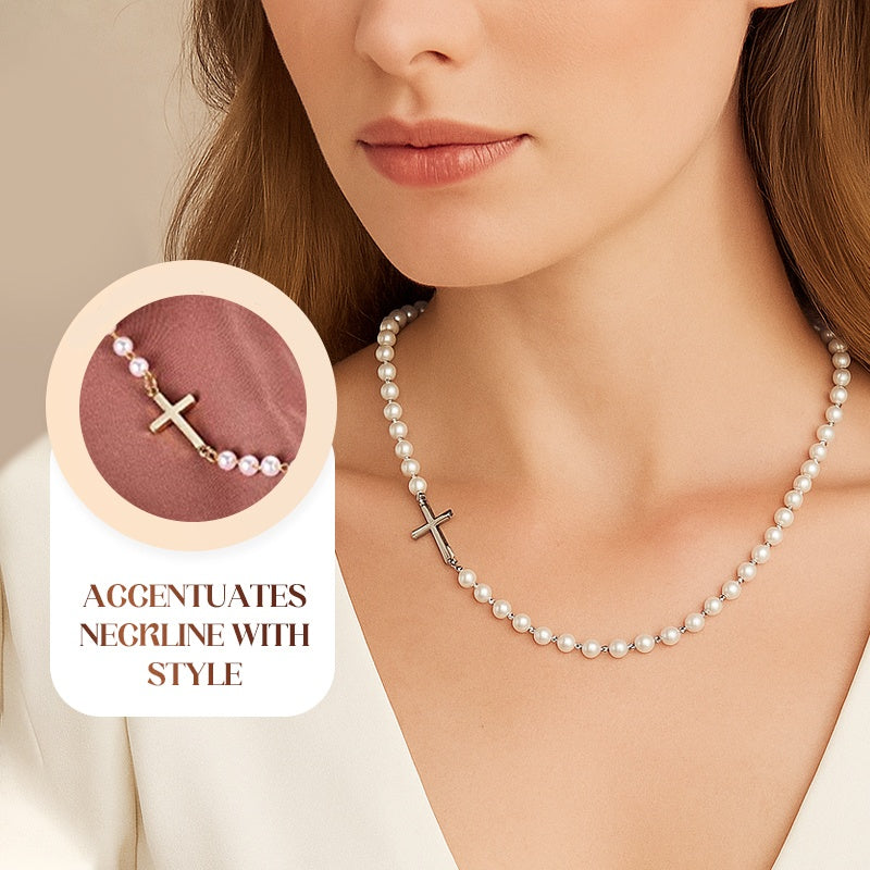 Women’s Elegant Cross Synthetic Pearl Necklace