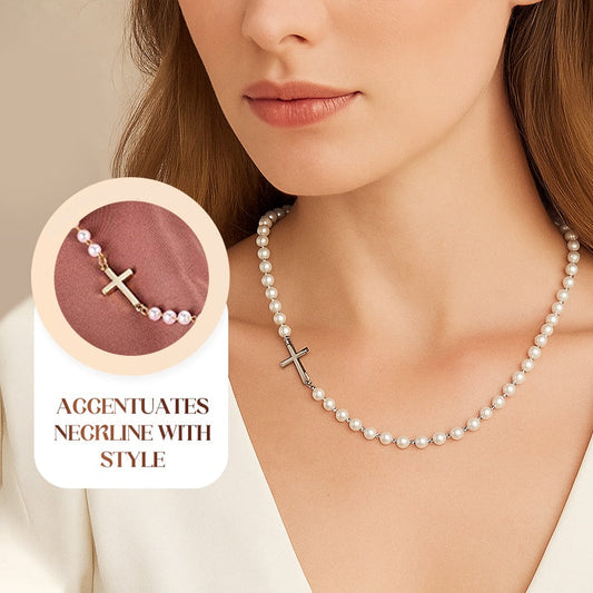 Women’s Elegant Cross Synthetic Pearl Necklace