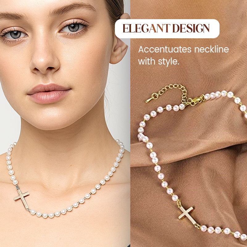 Women’s Elegant Cross Synthetic Pearl Necklace