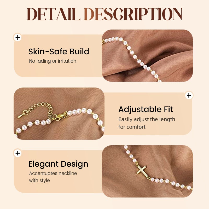 Women’s Elegant Cross Synthetic Pearl Necklace