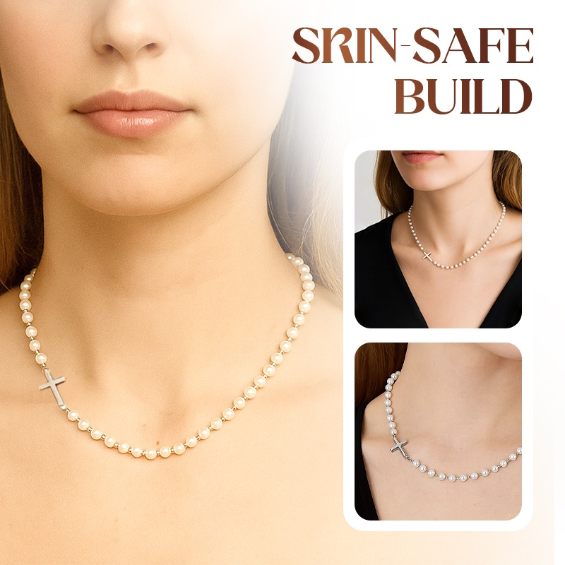 Women’s Elegant Cross Synthetic Pearl Necklace